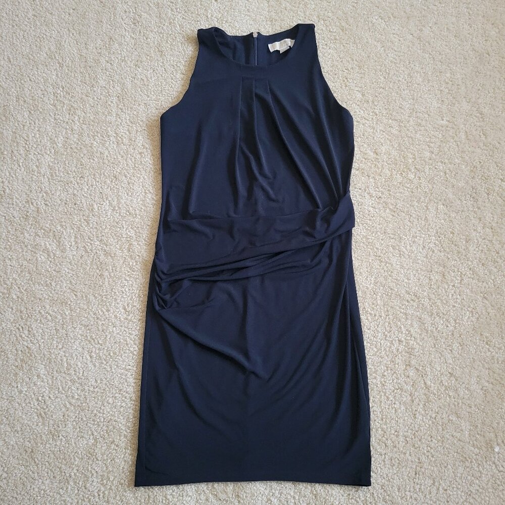 Michael Michael Kors Black Sheath Dress Ruched Sleeveless Small Office Vixen